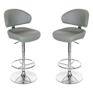 Casino Grey Leather Bar Stool In Pair