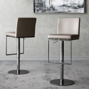 Enzo Taupe Faux Leather Gas-lift Bar Stools In Pair