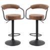 Hanna Brown Leather Bar Stools With Black Base In A Pair