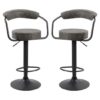 Hanna Grey Leather Bar Stools With Black Base In A Pair