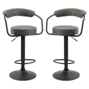 Hanna Grey Woven Fabric Bar Stools With Black Base In A Pair