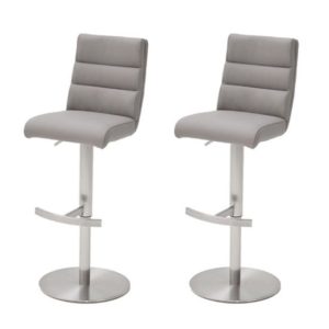 Hiulia Ice Grey Bar Stool With Stainless Steel Base In Pair