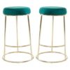 Intercrus Green Velvet Bar Stools With Metal Frame In A Pair