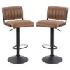 Paris Brown Leather Bar Stools With Black Base In A Pair