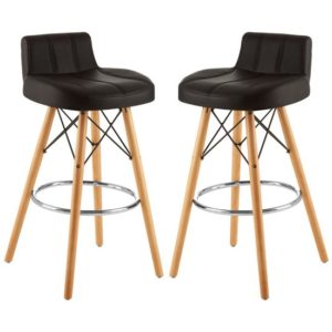 Porrima Black Faux Leather Effect Bar Stools In Pair