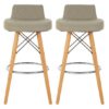 Porrima Grey Faux Leather Bar Stools With Natural Legs In Pair