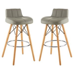 Porrima Grey Faux Leather Effect Bar Stools In Pair