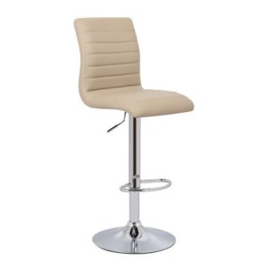 Ripple Faux Leather Bar Stool In Stone With Chrome Base