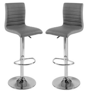 Ripple Grey Faux Leather Bar Stools With Chrome Base In Pair