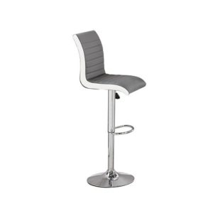 Ritz Faux Leather Bar Stool In Grey And White With Chrome Base