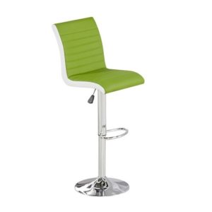 Ritz Faux Leather Bar Stool In Green And White With Chrome Base