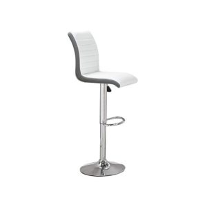 Ritz Faux Leather Bar Stool In White And Grey With Chrome Base