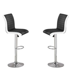 Ritz Black And White Faux Leather Bar Stools In Pair