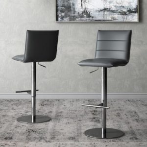 Riva Grey Faux Leather Bar Stools In Pair