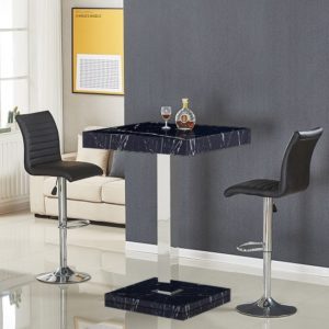 Topaz Black Gloss Bar Table In Milano Effect With 2 Ripple Black Bar Stools