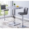 Topaz Gloss Bar Table In Diva Marble Effect With 2 Coco Grey Bar Stools