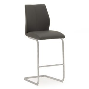 Bernie Grey Leather Bar Chairs With Chrome Frame In Pair