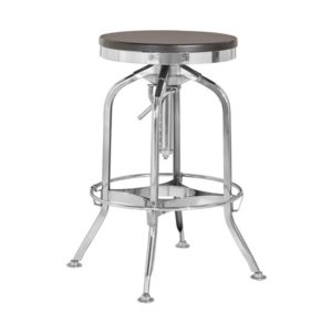 Diwo Silver Chromed Metallic Bar Stool With Wooden Seat In Ash