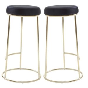 Intercrus Tall Black Velvet Bar Stools With Gold Frame In A Pair