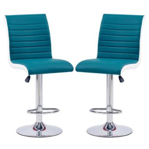 Ritz Teal And White Faux Leather Bar Stools In Pair