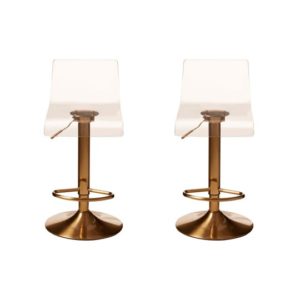 Baino Clear Acrylic Seat Bar Stool With Golden Base In Pair