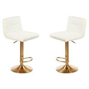 Baino White Leather Bar Chairs With Gold Base In A Pair