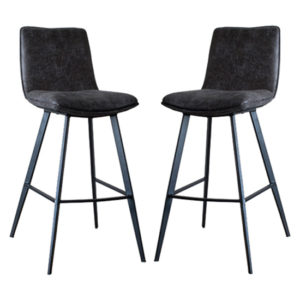 Palmar Grey Faux Leather Bar Stools With Metal Legs In A Pair