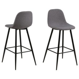 Woodburn Light Grey Fabric Bar Chairs With Metal Legs In Pair