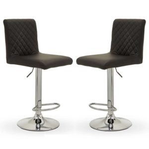 Baino Black Leather Bar Chairs With Round Chrome Base In A Pair