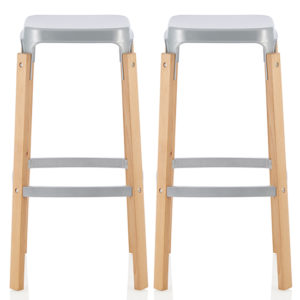 Amityville Glossy Silver 76cm Metal Fixed Bar Stools In Pair