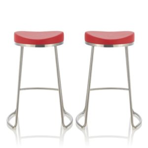 Anaheim Red Faux Leather Counter Height Bar Stools In Pair