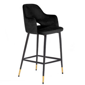 Biretta Velvet Bar Chair With Metal Frame In Black