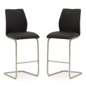 Irmak Black Leather Bar Chairs With Steel Frame In Pair
