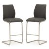 Irma Grey Faux Leather Bar Chairs With Steel Legs In Pair