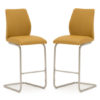 Irma Pumpkin Faux Leather Bar Chairs With Steel Legs In Pair