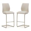 Irma Taupe Faux Leather Bar Chairs With Steel Legs In Pair