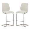 Irma White Faux Leather Bar Chairs With Steel Legs In Pair