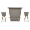 Paradise Wooden Bar Table With 2 Grey Velvet Stools