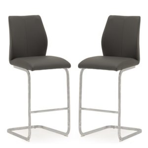 Samara Bar Chair In Grey Faux Leather And Chrome Legs In A Pair