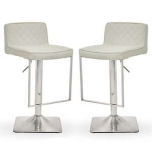 Teki White Faux Leather Bar Stools With Chrome Base In Pair