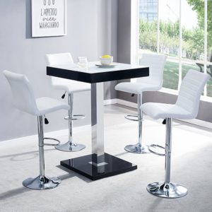 Topaz Black White Glass Bar Table With 4 Ripple White Stools