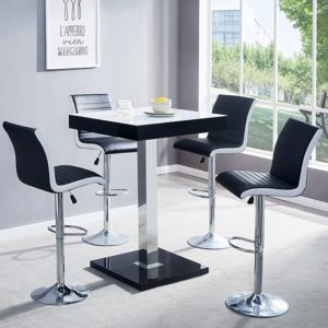 Topaz Black White Glass Bar Table With 4 Ritz Black White Stools
