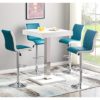 Topaz White Gloss Bar Table With 4 Ritz Teal White Stools