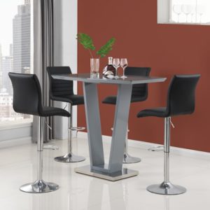 Ilko High Gloss Bar Table In Grey With 4 Black Ripple Stools