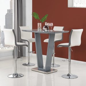 Ilko High Gloss Bar Table In Grey With 4 Ritz White Grey Stools