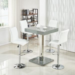 Topaz Bar Table In Grey High Gloss With 4 Ripple White Stools