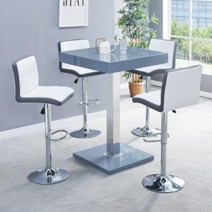 Topaz Glass Bar Table In Grey With 4 Copez White Grey Stools