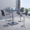 Topaz Glass Bar Table In Grey With 4 Ritz Grey White Stools