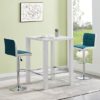 Jam Square White Glass Bar Table With 2 Copez Teal White Stools