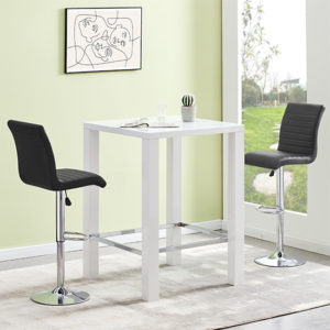 Jam Square White Glass Bar Table With 2 Ripple Black Stools